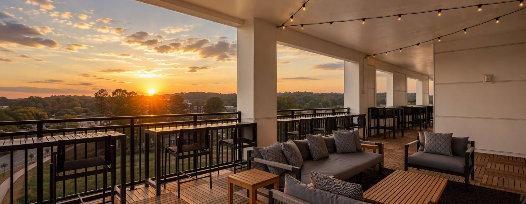 Roof top lounge with sunset at the Hartley at Blue Hill