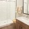 Bath with dual vanity, large mirror and glass enclosed shower
